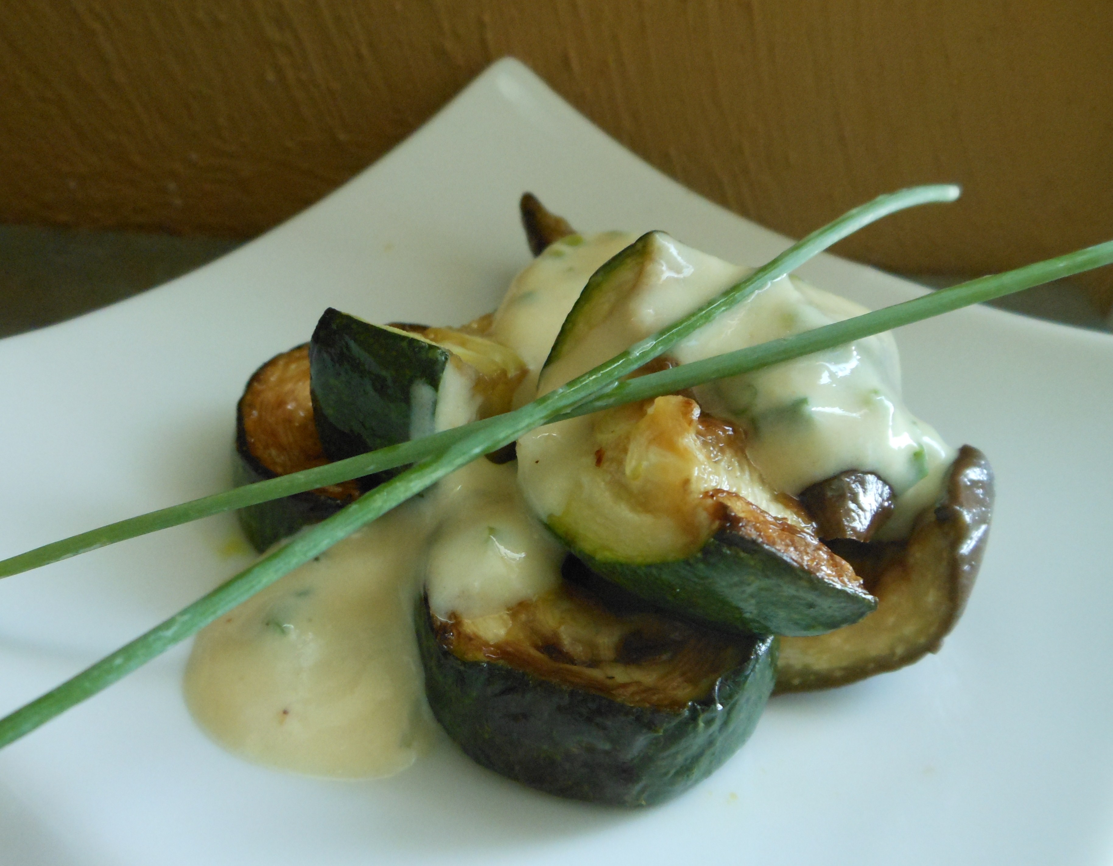 Roasted Zucchini and Japanese Eggplant with Horsearadish Sauce Vegan