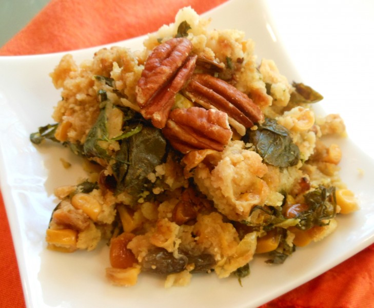 Double Corn Finger, Spinach, and Caramelized Onion and Corn Stuffing--Thanksgiving 2013