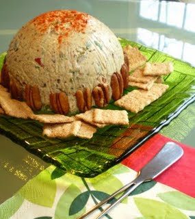 Vegan Cheese Ball with Smoked Almonds, Scallions and Olives