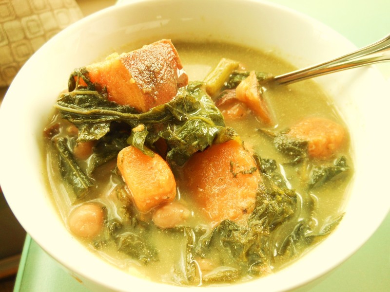 Sweet Potato, Chickpea and Turnip Green Soup