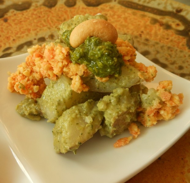 Potato Salad with Cilantro-Mint Mayo and Carrot-Cashew Topping 1