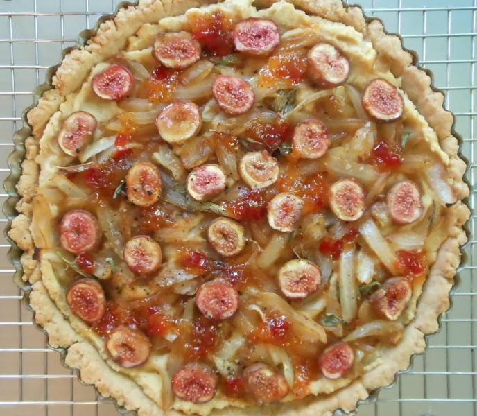 White Bean, Caramelized Sagey Onions, Fresh Fig and Pepper Relish Tart