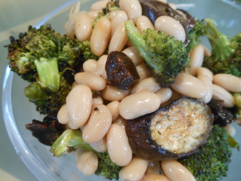 Charred Broccoli and Eggplant Salad with White Beans and Dried Figs