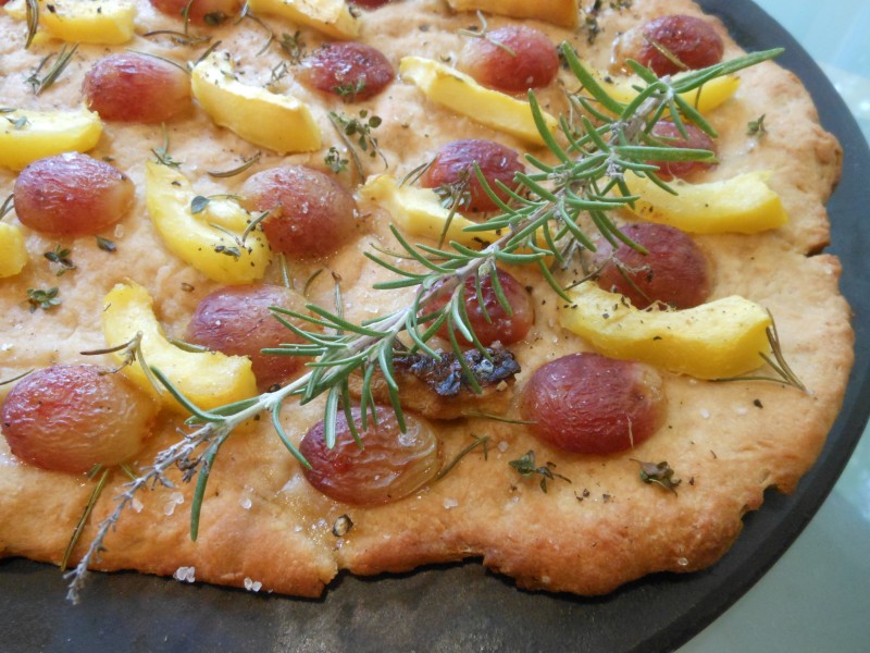 Focaccia with Red Grapes, Acorn Squash, and Kale Pesto