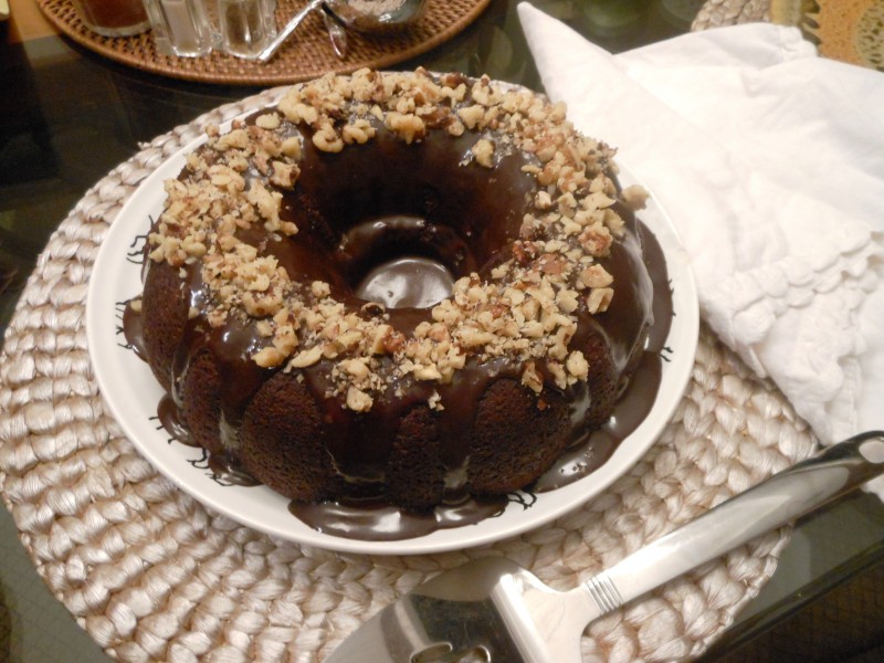 Pumpkin Spice Chocolate Bundt Cake with Spiced Espresso Ganache