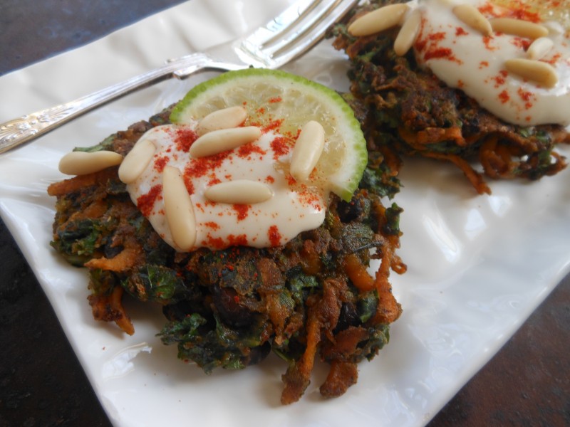 Kale, Sweet Potato and Black Bean Fritter Cakes--with Fork