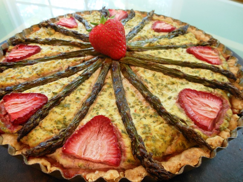 Grilled Asparagus, Kale and Strawberry Quiche--Slight Birdseye View