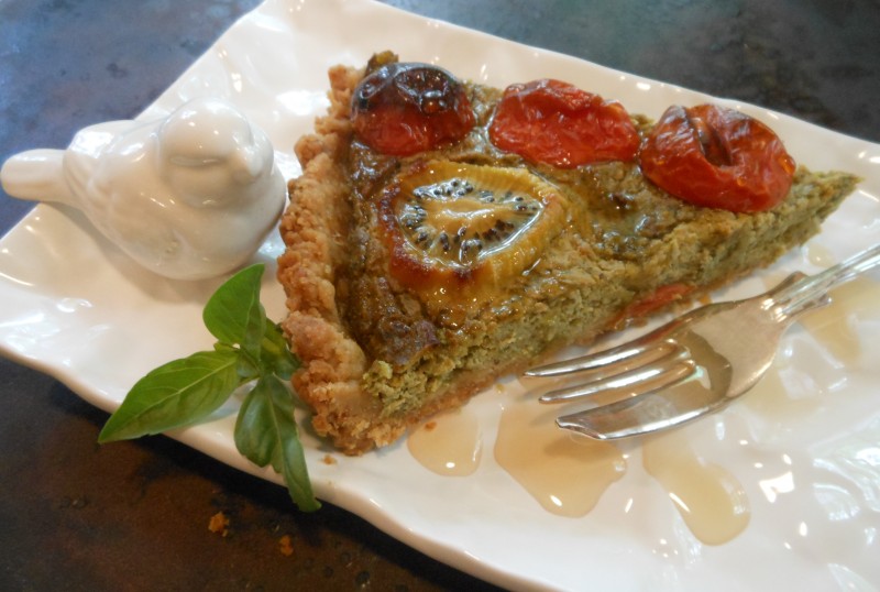 Savory Spring Tart with Cherry Tomatoes, Kiwi and Kale--Slice