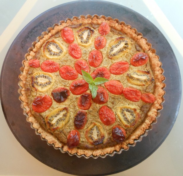 Savory Spring Tart with Cherry Tomatoes, Kiwi and Kale--Whole