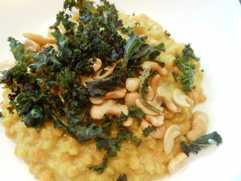 Coconut Dal with Grilled Kale and Cashews