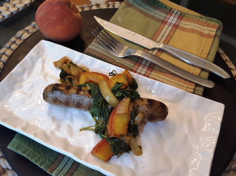 Sausage with Peach and Kale Quick Compote
