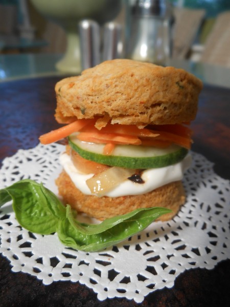 Vegan Coconut Red Curry-Basil Biscuit Stack