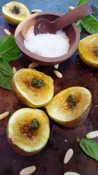 Curried Figs Brulee with Pesto