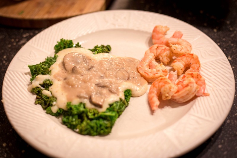 Grits amd Greem with Mushroom Gravy