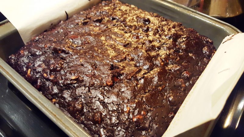 These brownies are pretty and glossy even when still in the pan.