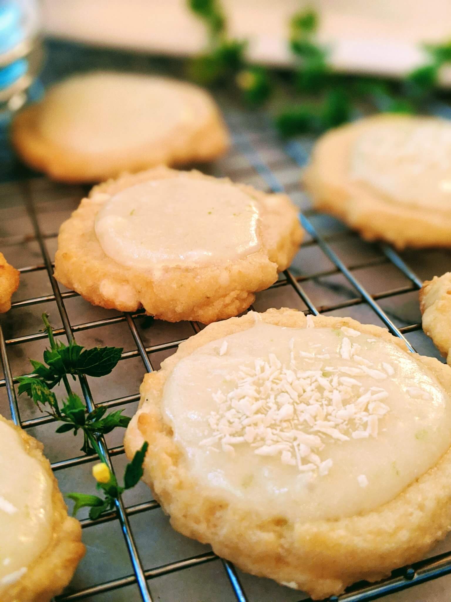 Lime, Coconut & White Chocolate Shortbread Cookies with Sour CreamLime Frosting (vegan & plant