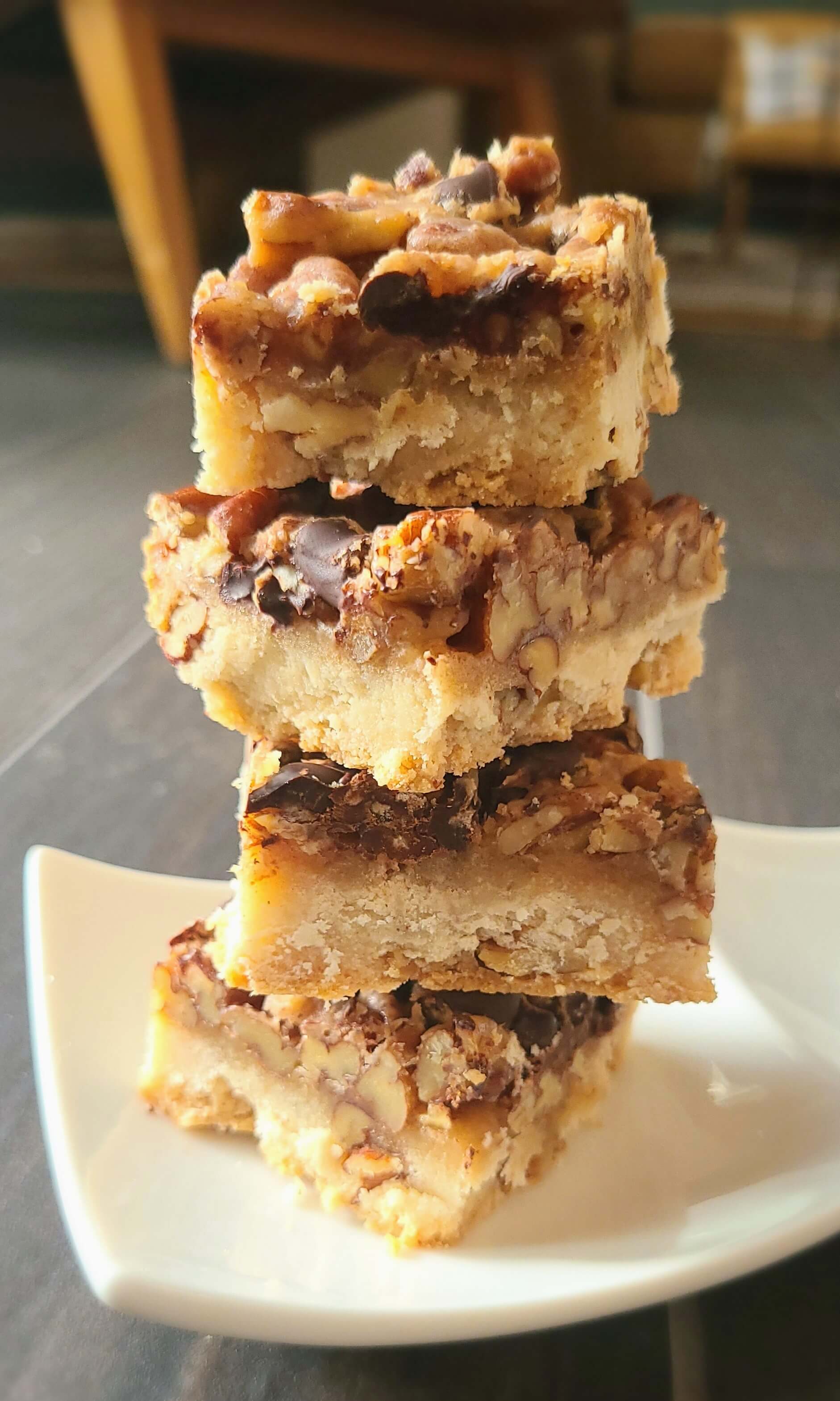 Bourbon Pecan Pie Chocolate Chip Shortbread Bars (vegan with gluten