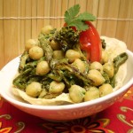 Vegan Indian Roasted Vegetables and Chickpeas in Cilantro-Mint Chutney Sauce