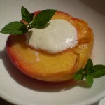 Vegan Cheesecake Stuffed Fresh Peach Halves