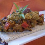 Vegan Moroccan Chickpeas and Eggplant Topped with Marrakesh Olive Pesto