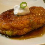 Vegan Curried Apple-Scallion Fritters with Maple-Chutney Syrup