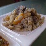 Our Blooming Thanksgiving Platter–Third Up: Barley with Butterut Squash and Baby Bellas