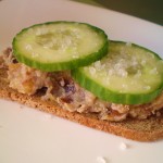 The Blooming Platter Cookbook Sneak Preview: Apricot-Studded Date-Walnut Spread Topped with Cucumber Slices for Open-Face Sandwiches or Crackers