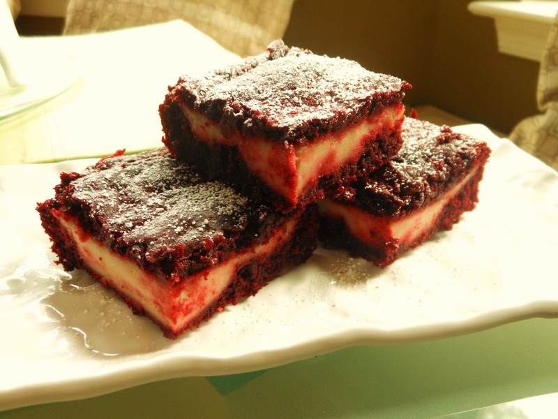 Red Velvet Brownies with Cream Cheese Layer 1