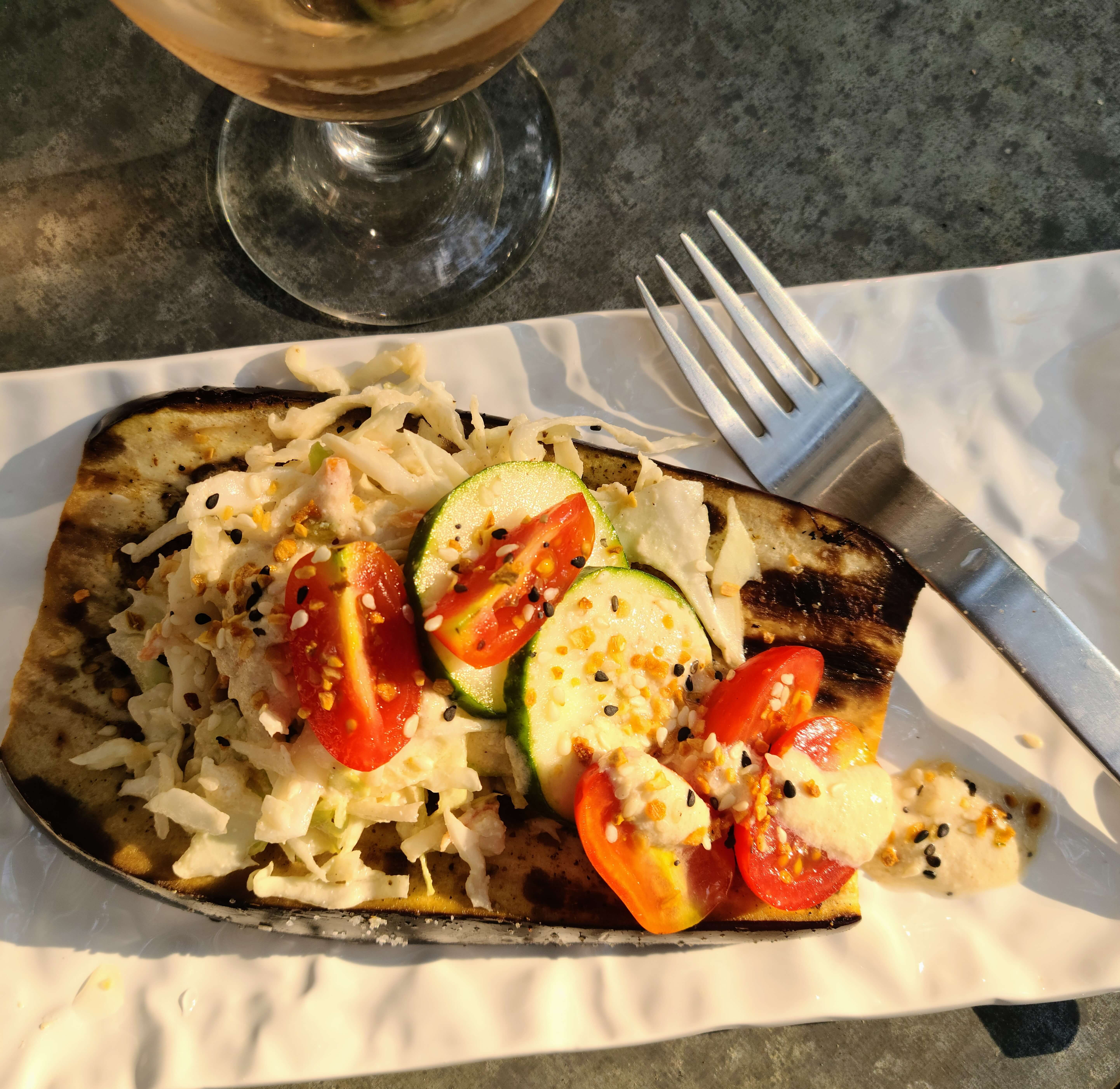 Stupidly Simple & Delish Grilled Eggplant Zataar with Tahini Slaw  (vegan/plant-based)
