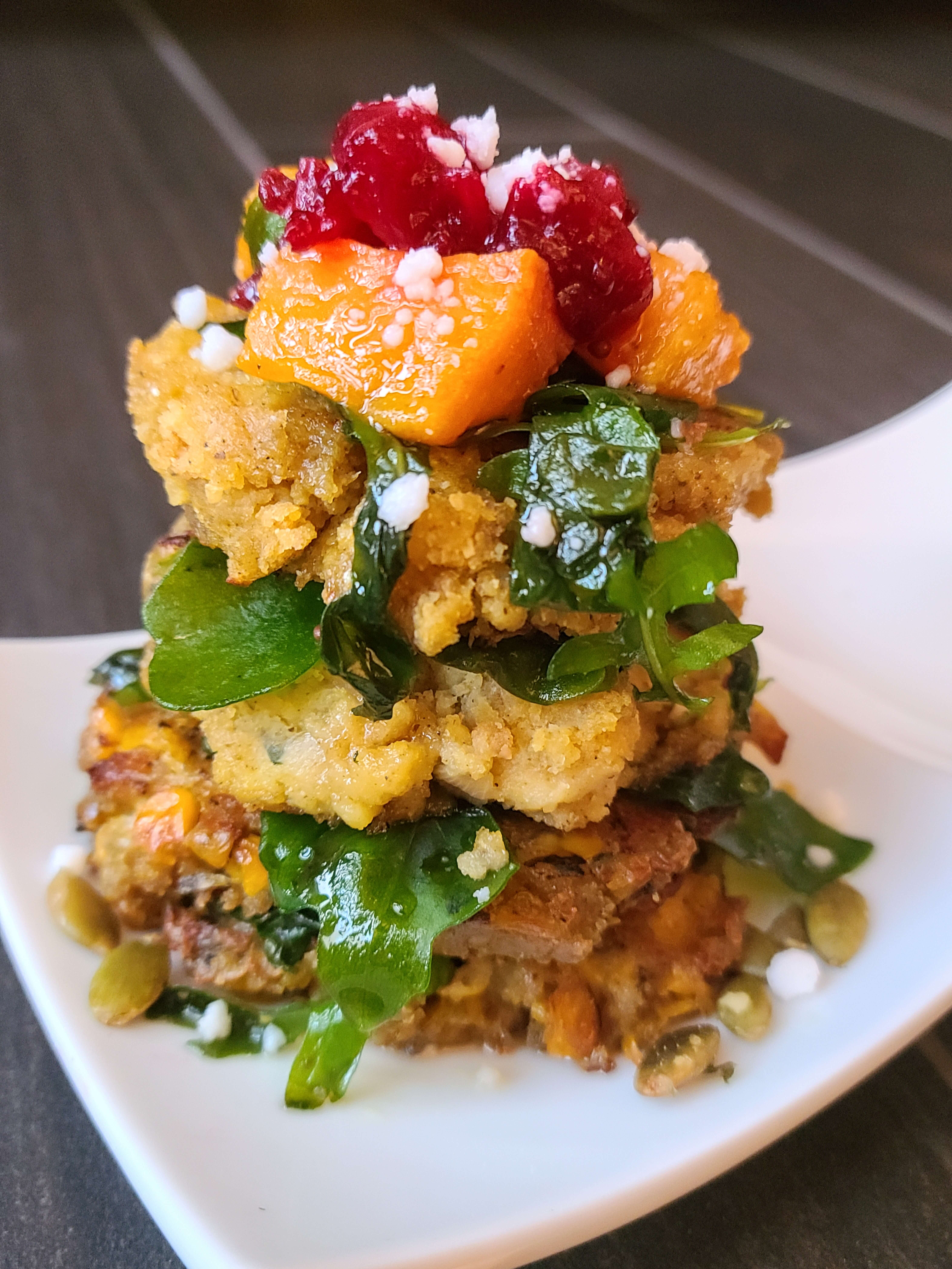 Thanksgiving Leftovers: Stuffing Cake Christmas Tree (vegan & plant-based)