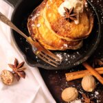 Eggnog Pancakes–For Tasty, Toasty Holidays &  Weekdays (vegan/plant-based)