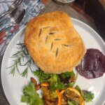 Vegetable Pot Pie in Acorn Squash w/ Puff Pastry Top (vegan/plant-based)