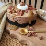 No-Bake Chocolate-Mocha Cheesecake with Banana Caramel Drizzle (vegan/plant-based)
